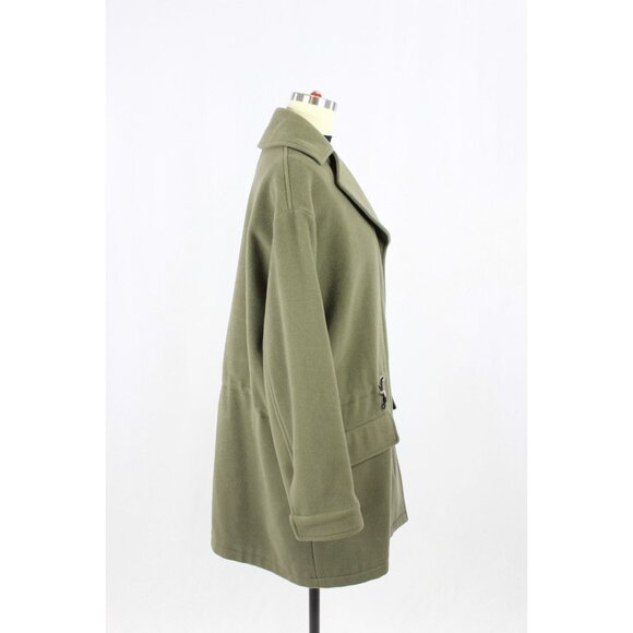 LOVE MOSCHINO Olive Green Felted Wool Car Coat, Size 2 - Picture 2 of 15
